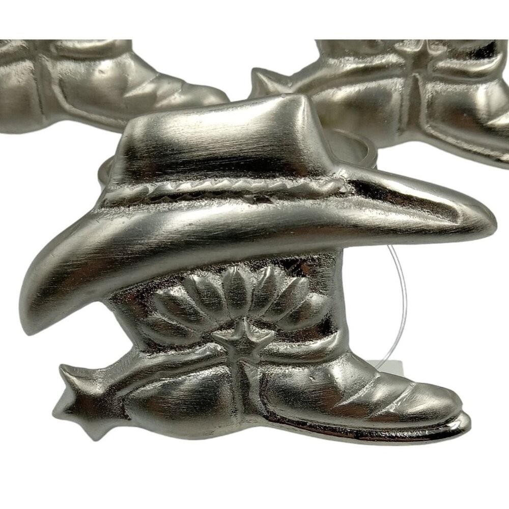 Cowboy Hat & Boots Napkin Rings Silver Tone Metal Western Table Decor Set Of 6